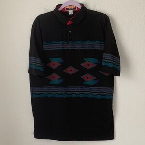 Cripple Creek Black Aztec Print  Men's Polo Shirt Size L